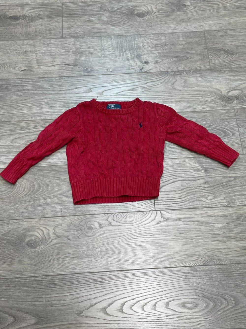 Polo Ralph Lauren Toddler 2T Red Cable Knit Cotton Sweater Classic Pony Crewneck